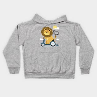 Cute lion reading scooter Kids Hoodie